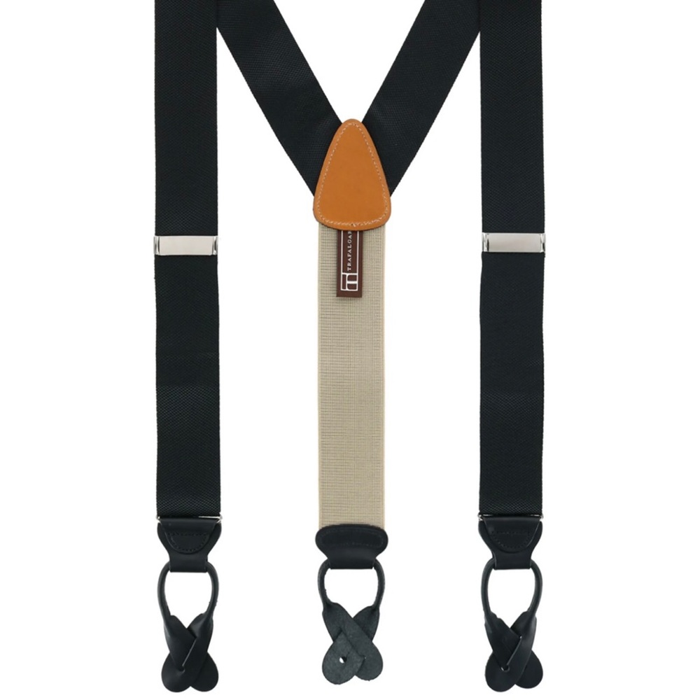 Trafalgar - Mens Hudson Textured Silk Suspenders. Black in the box. NWT.